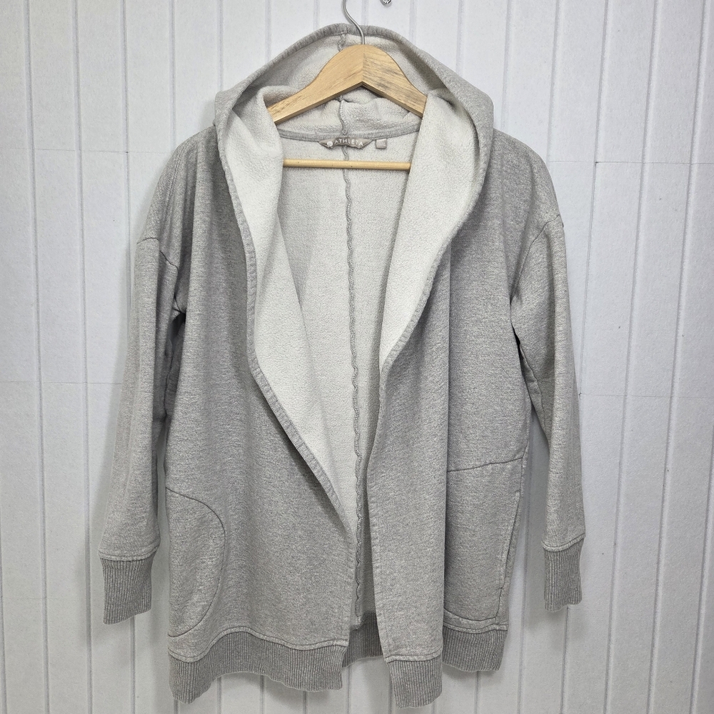 Athleta heathered gray fleece lined open front hooded heavy cotton cardigan coat